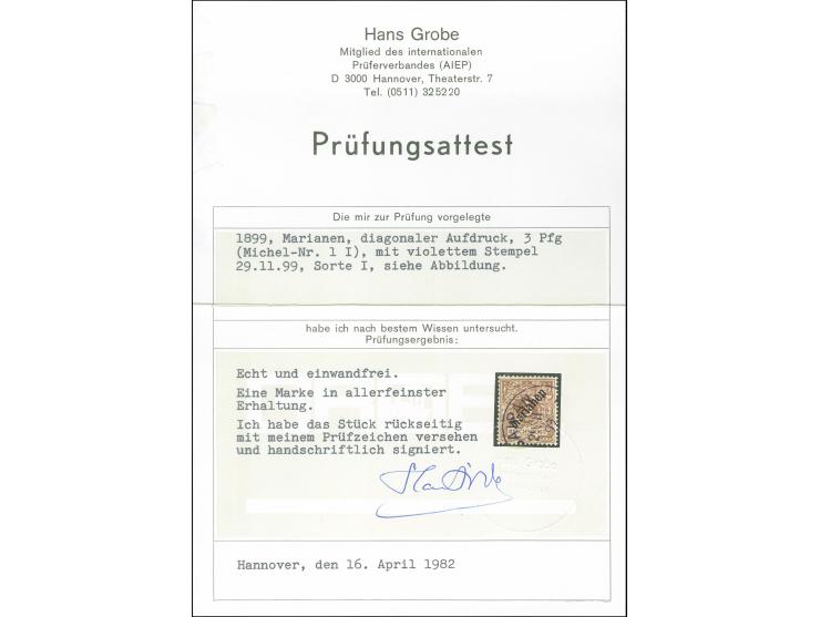 3 Pfg. mit sauberem violetten Stempel "SAIPAN 29/11 99". Unten unauffällige kleine Nachzähnung, sonst einwandfrei. Signiert G