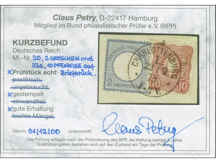 “CHARLOTTENBURG 1** 22.9.75” sehr klar auf großer Schild 2 Gr. grauultramarin und Ausgabe 1975 10 Pfge liliarot auf Briefstüc