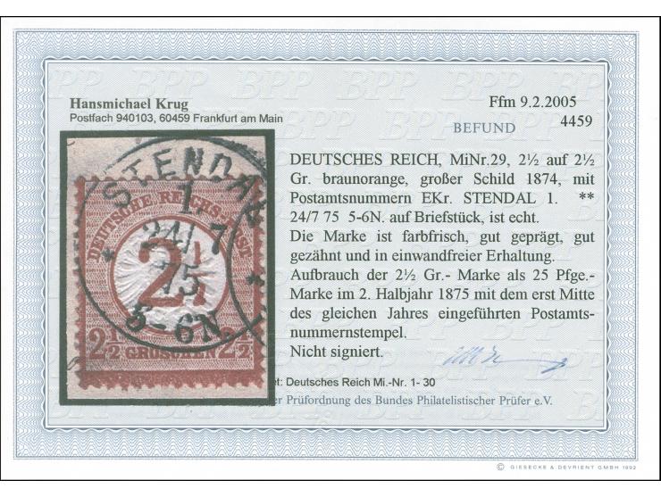 “STENDAL 1** 24.7.75” klar und fast zentrisch auf 2½ auf 2½ Gr. braunorange auf Briefstück. Die farbfrische Marke ist deutlic