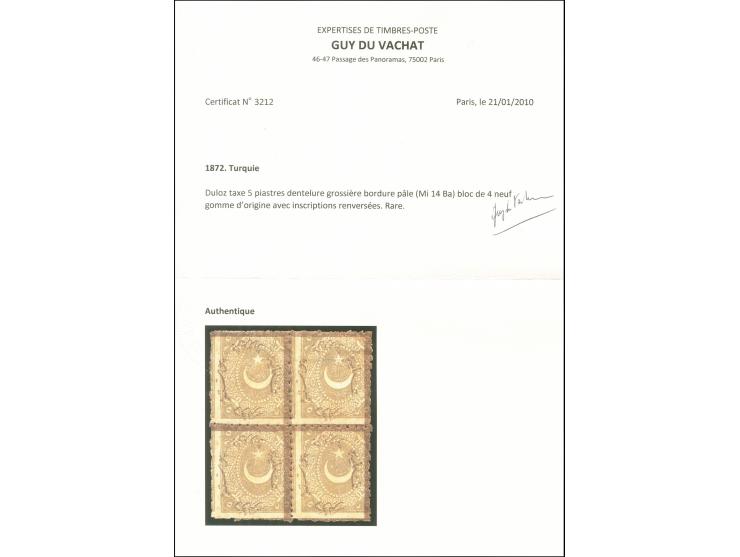 1872, Star &amp; Crescent (Duloz), 5 pia. yellowish-brown, block of four, unused, rough perforation issue, bottom stamps mint