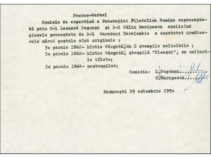 1862/64, selection of three unused and used 30 parale, including 30 parale (hand printing) on laid paper (ex Mi.-Nr. 10I/II)