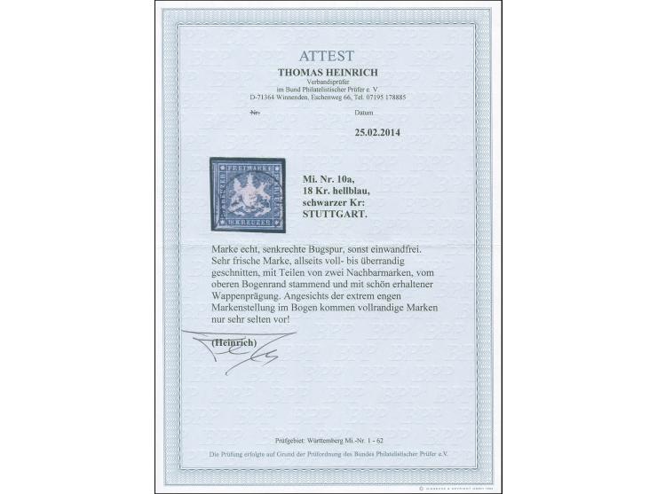 1857, 18 Kr. hellblau, allseits voll- bis überrandig geschnitten mit Teilen von zwei Nachbarmarken, vom oberen Bogenrand stam