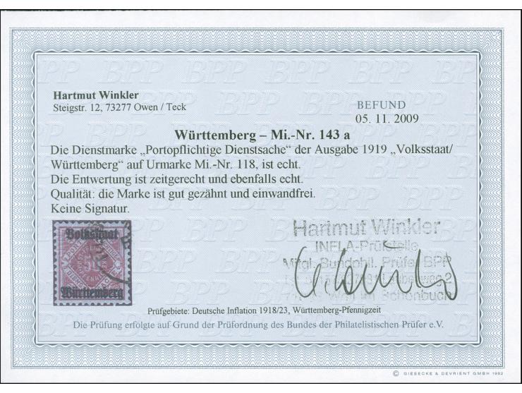1919, Volksstaat 50 Pfg. magenta, gestempelt, in einwandfreier Erhaltung, Fotobefund Winkler BPP (2009)