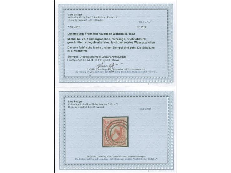 1852, 1 sgr. vermilion, used with target of Grevenmacher, vf. Opinion Böttger BPP (2018)