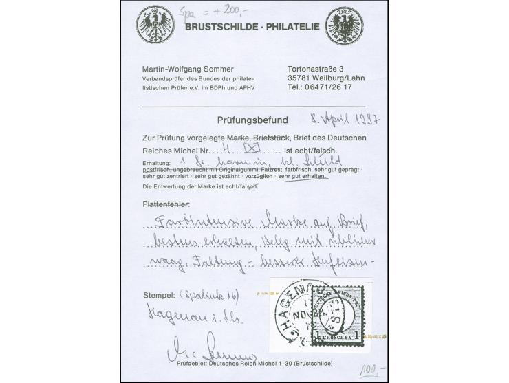 “HAGENAU I. ELS. 11-NOVBR.72” (Spalink 16) klar auf kpl. Faltbrief nach Colmar mit Ankunftsstempel. Die farbfrische Marke ist