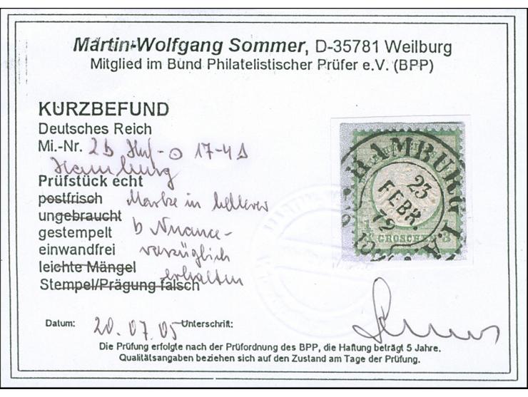 “HAMBURG I.A. 23.FEBR.72” (Spalink 17-4) klar und fast kpl. auf kleiner Schild &nbsp;⅓ Gr. dunkelgelbsmaragdgrün auf Briefstü