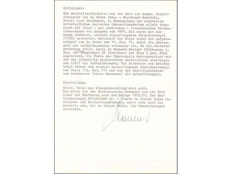“MÜHLHAUSEN i. ELS 15.NOVBR.71” (Spalink 26-1) klar als Transitstempel rückseitig auf kpl. Faltbrief von “LE HAVRE 11.NOV.71”