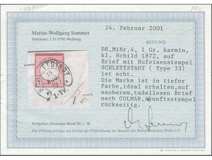 “SCHLETTSTADT 18.AUG.72” (Spalink 33) sehr klar auf kleiner Schild 1 Gr. karmin auf kpl. Faltbrief nach nach Colmar mit Ankun
