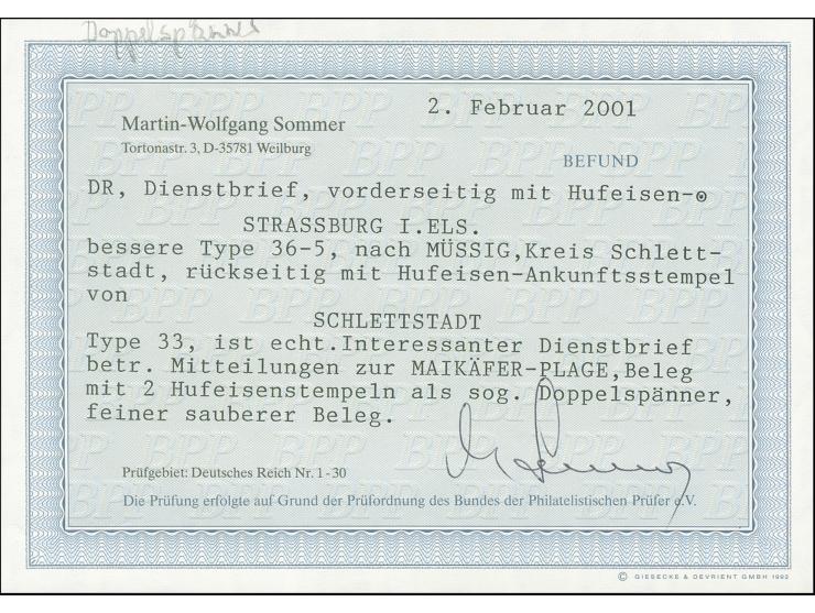 “STRASSBURG i. ELS. 24.APRIL.74” (Spalink 36-5) klar auf kpl., portofreier Reichsdienstsache (innen mit interessantem, gedruc