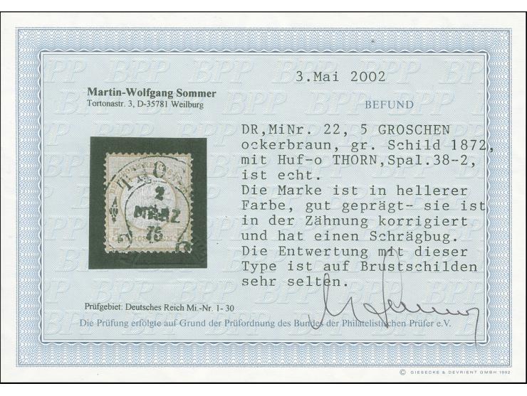 “THORN 2.MÄRZ.75” (Spalink 38-2) recht klar und fast zentrisch auf großer Schild 5 Gr. ockerbraun. Die farbfrische Marke ist 