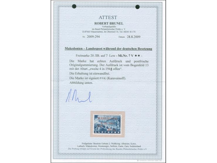 1944, 20 L. auf 7 L., mit Aufdruckfehler “zweite 4 in 1944 offen” (Aufdruckfeld 13), postfrisch, tadellos, sign. Karavainoff,
