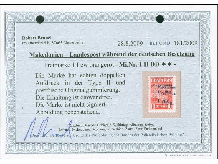 1944, 1 L. auf 10 St., doppelter Aufdruck in Type II, postfrisch, tadellos, unsigniert, Fotobefund Brunel BPP (2009)