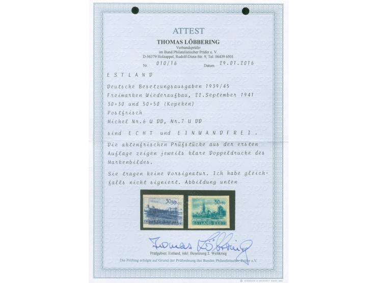 1941, Wiederaufbau 30 Kop. und 50 Kop., ungezähnt mit Doppeldruck, postfrisch, tadellos, unsigniert, Fotoattest Löbbering BPP
