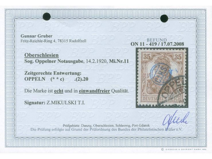 1920, Germania 35 Pfg. dunkelbraunorange, gestempelt, oben rechts etwas fleckig sonst tadellos, sign. Mikulski, Fotobefund Gr