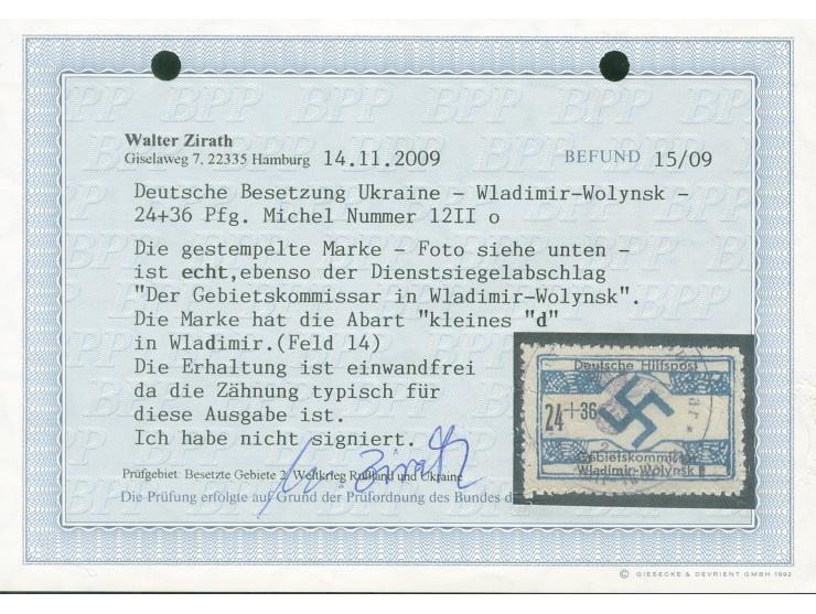 1944, Wladimir-Wolynsk 24 Pfg., Plattenfehler kleines “d” in Wladimir-Wolynsk, gestempelt, tadellos, Fotobefund Zirath BPP (2
