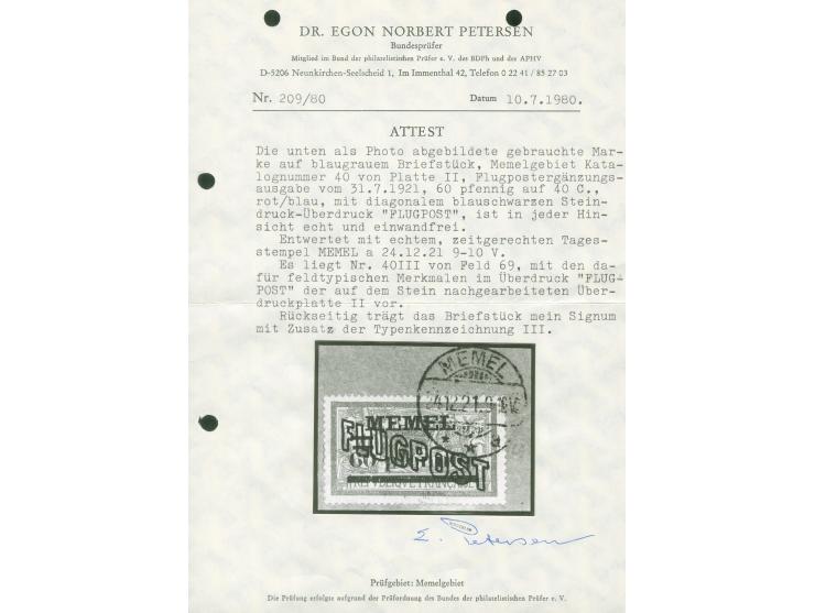 1922, Flugpost 60 Pfg. auf 40 C. dunkelgraurot/türkisgrau, weißes Papier, mit Abart “nachgezogene Druckbuchstaben”, Aufdruckf