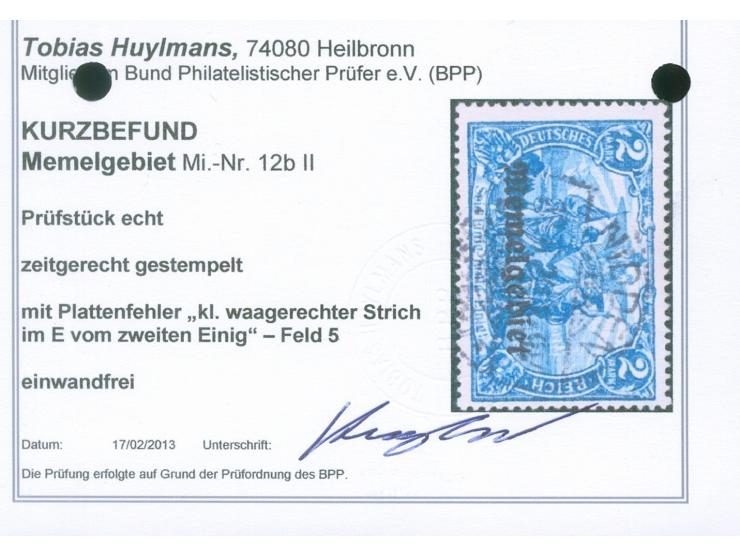 1920, Germania 2 M. dunkelkobaltblau, mit Plattenfehler “Krone links beschädigt sowie kleiner waagerechter Strich im E vom zw