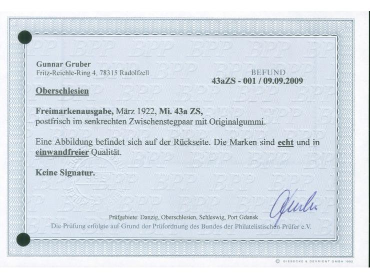 1922, Freimarke 20 M. auf 80 Pfg. gelblichorange, senkrechtes Zwischenstegpaar, postfrisch, tadellos, unsigniert, Fotobefund 