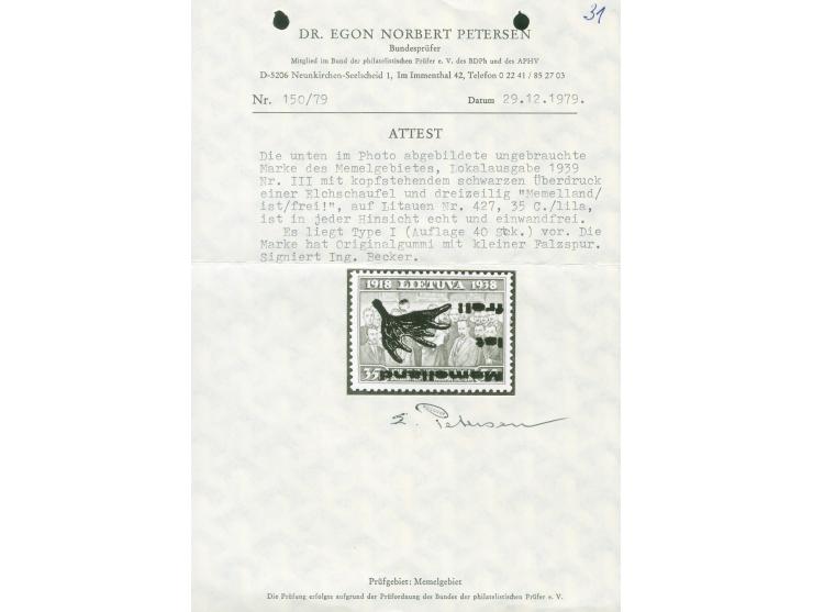 1939, 35 C. rosakarmin, kopftehender Aufdruck in Type I, sauber ungebraucht, tadellos, Auflage nur 40 Stück, Fotoattest Dr. P
