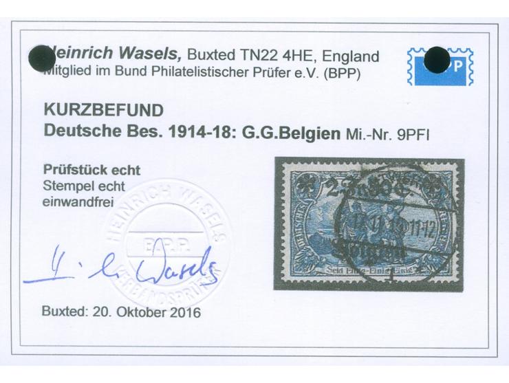 1920, Germania 2 Fr. 50 C. auf 2 Mark schwärzlichblau, mit Plattenfehler “Krone links beschädigt” (Feld 5, &nbsp;Teilauflage)