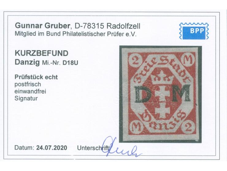 1922, Kleines Staatswappen 2 M. karminrot, ungezähnt, postfrisch, tadellos, sign. Richter, Kurzbefund Gruber BPP (2020)