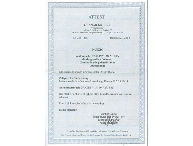 1929, Internationale philatelistische Ausstellung 25 Pfg. dunkelgraublau/schwarz, Oberrandstück mit Stempel “Internationale B