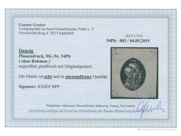 1921, Kogge 10 Pfg., ungezähnter Phasendruck ohne Rahmen, postfrisch, tadellos, sign. Kniep BPP, Fotobefund Gruber BPP (2019)