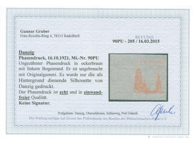 1921, Tuberkulose-Woche 30 Pfg., linkes Seitenrandstück, ungezähnter Phasendruck in ockerbraun, nur die Silhouette des Hinteg