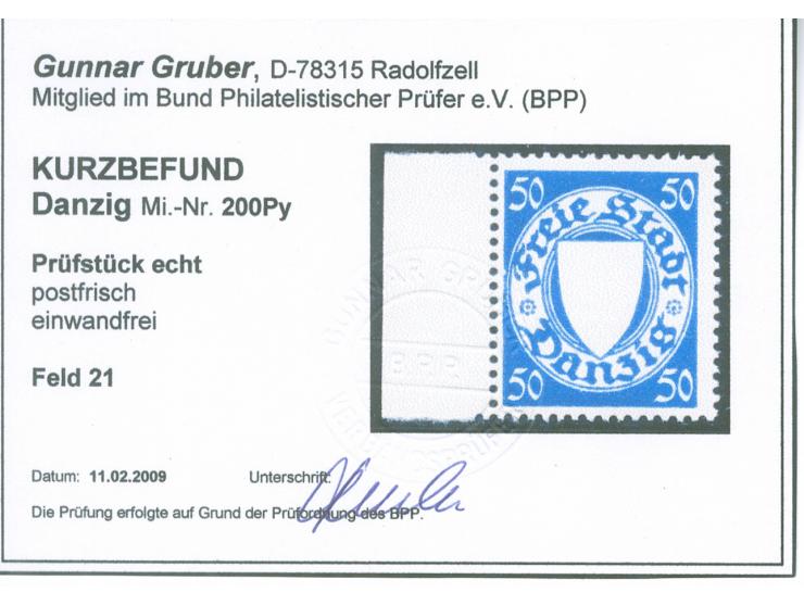 1924, Staatswappen im Oval 50 Pfg. kobaltblau, linkes Seitenrandstück, Probedruck mit farblosem Wappeneindruck, postfrisch, t