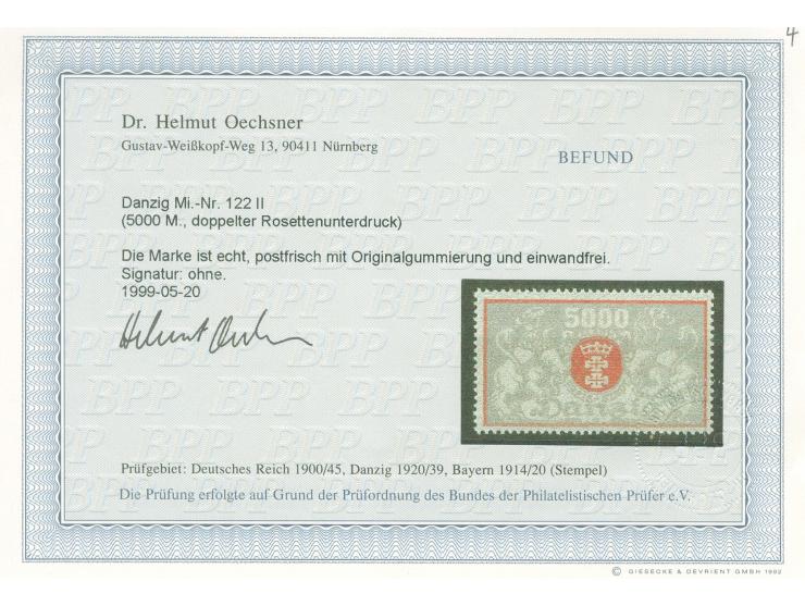 1923, Großes Staatswappen 5000 Mark lebhaftrot/silber, doppelter Rosettenunterdruck, postfrisch, tadellos, unsigniert, Fotobe