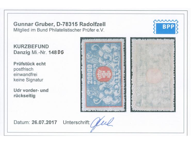 1923, Großes &nbsp;Staatswappen 20000 M. rot/mittelgrünlichblau, Unterdruck vorder- und rückseitig, postfrisch, tadellos, uns