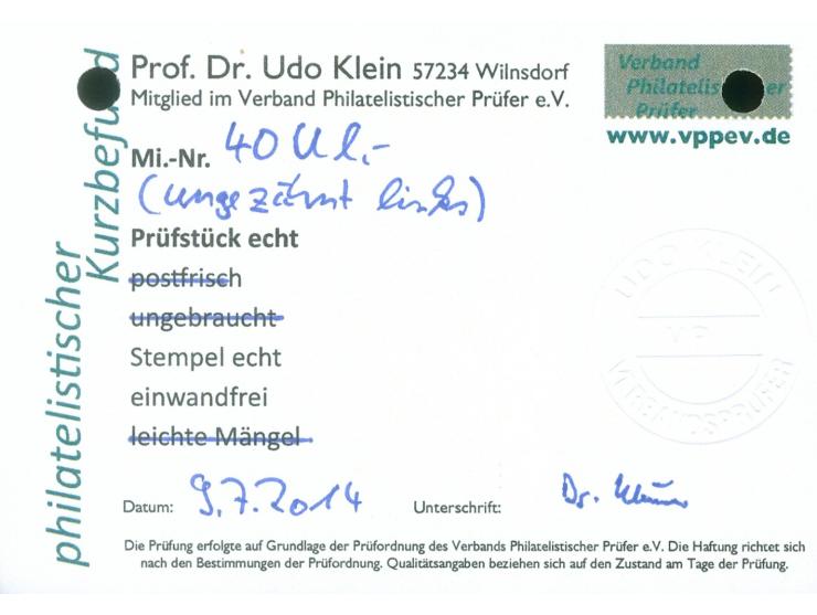 1920, 2. Mailänder Ausgabe 1 M. dunkelgrün/orangebraun, linkes Seitenrandstück, dort ungezähnt, sauber gestempelt “MARIENBURG