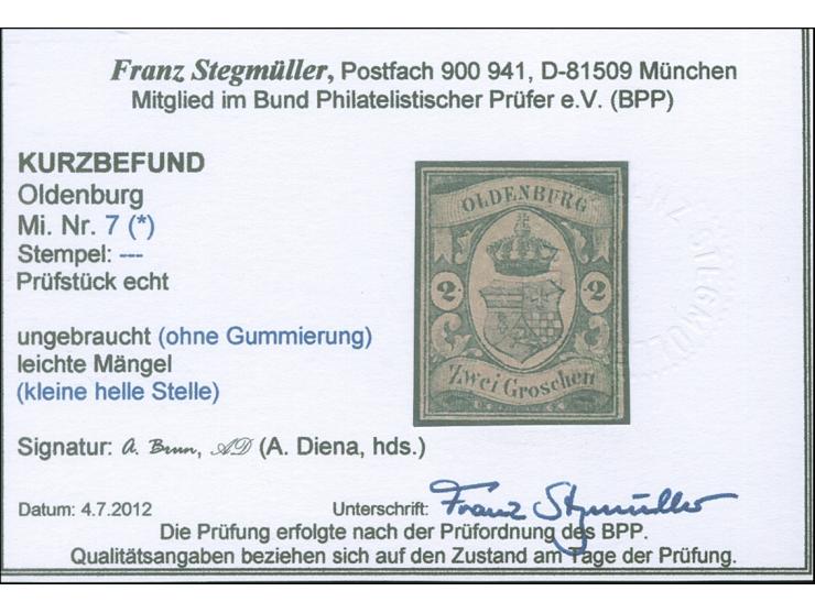 1859/61, 2 Gr. auf mattrötlichkarmin, farbfrisch und allseits vollrandig, ungebraucht ohne Gummi, kleine helle Stelle, ansons