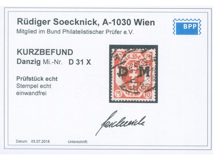 1923, Kleines Staatswappen 10 M., stehendes Wasserzeichen, sauber gestempelt, tadellos, Kurzbefund Soecknick BPP (2018)