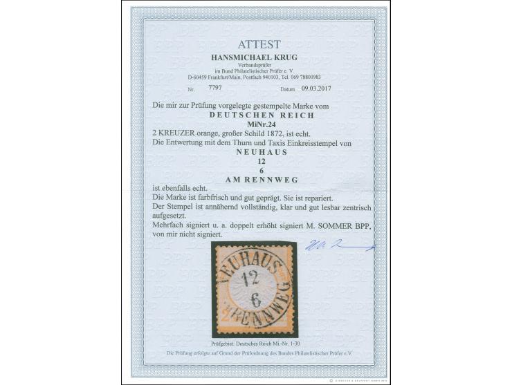 1872, 2 Kr. orange mit klarem und zentrischen EKr. “NEUHAUS AM RENNWEG 13.6.”. Die farbfrische Marke mit leichter Tönung im P