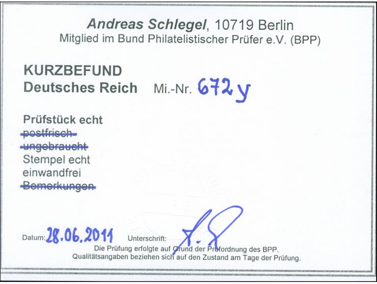 1938, Reichsparteitag 6 Pfg. mit waagerechter Gummiriffelung, Oberrandstück (dort Falzrest), sauber gestempelt, in einwandfre