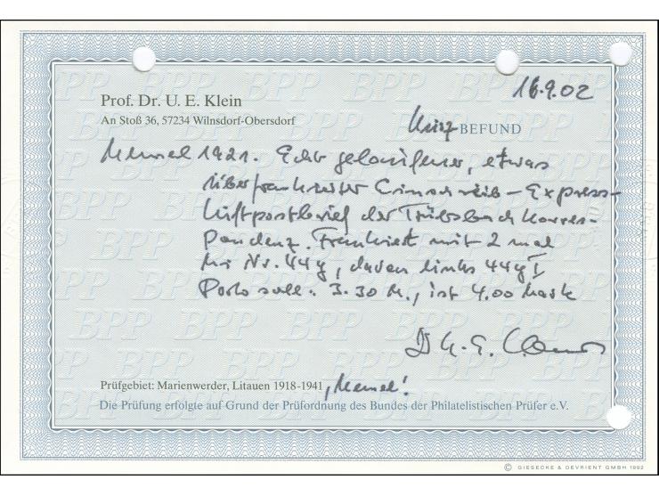 1921, Flugpostausgabe 2 m. auf 1 fr. lebhaftbräunlichkarmin/grünlichgelb, weißes Papier, waagerechtes Paar mit weitem Abstand
