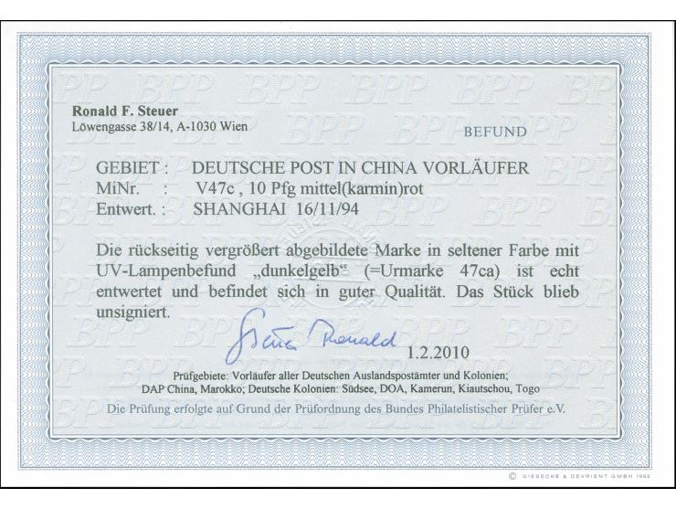 1890/1901, Krone/Adler 10 Pfg. mittelkarminrot, gestempelt “SHANGHAI 16/11 94”, tadellos, Fotobefund Steuer BPP (2010)