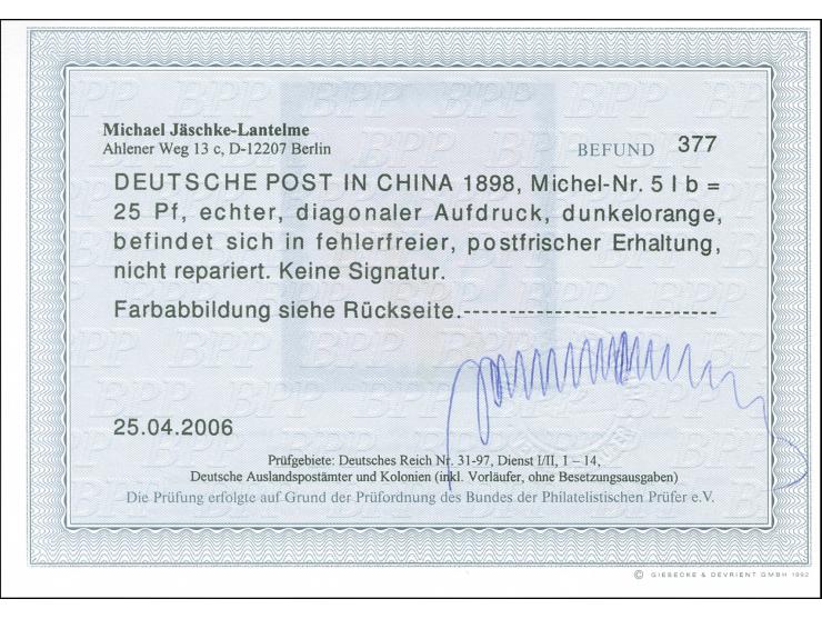 1898, Diagonalaufdruck 25 Pfg. dunkelorange, postfrisch, tadellos, unsigniert, Fotobefund Jäschke-L. BPP (2006)