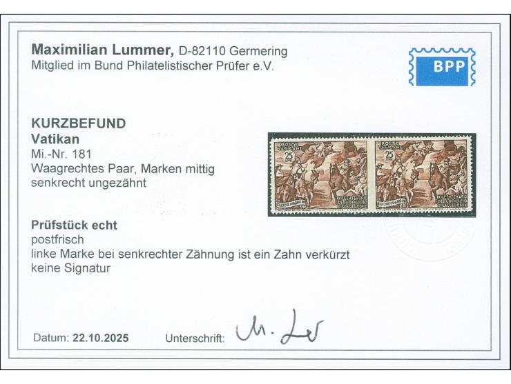 1951,Council of Chalkedon 25 l. in horizontal pair, imperforated in centre, mnh, one short perf. Opinion Lummer BPP&nbsp;