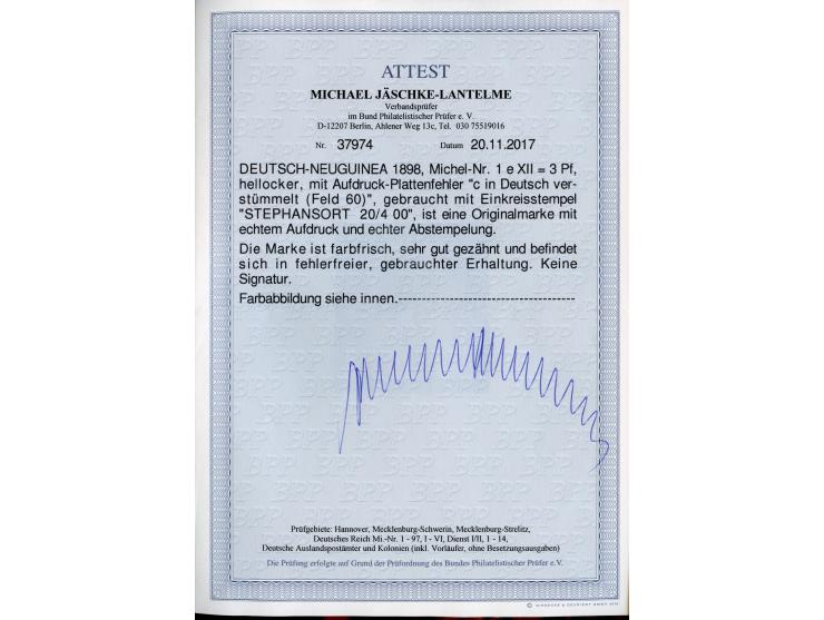 1897, Aufdruckausgabe 3 Pfg. hellocker, mit Aufdruckfehler “c in Deutsch verstümmelt” (Aufdruckfeld 60), farbfrisch und sehr 