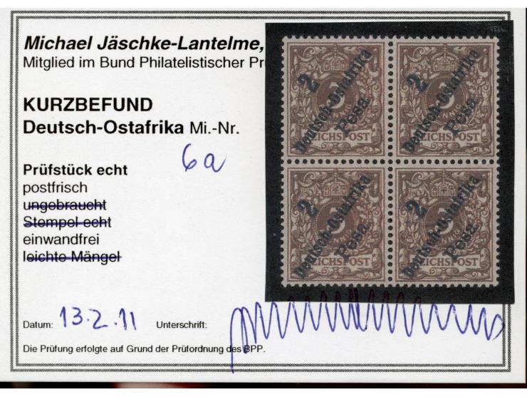 1896, diagonaler Aufdruck 2 P. auf 3 Pfg. mittelbraun, Viererblock, postfrisch, tadellos, unsigniert, Kurzbefund Jäschke-L. B