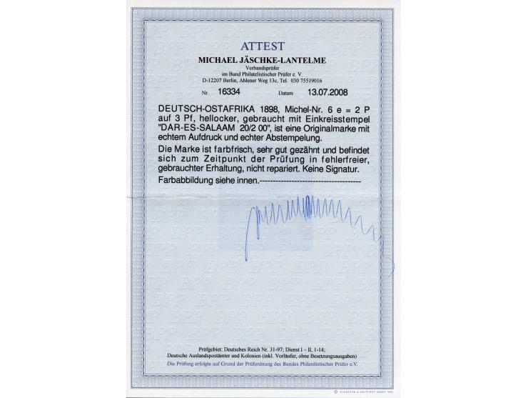 1896, diagonaler Aufdruck 2 P. auf 3 Pfg. hellocker, farbfrisch und sehr gut gezähnt, sauber gestempelt “DAR-ES-SALAAM 20/2 0