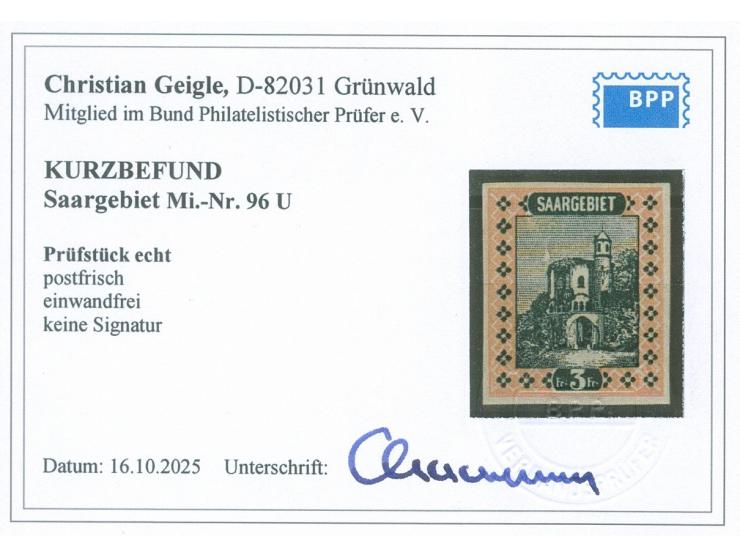 1922, Landschaftsbilder 3 Fr., ungezähnt, postfrisch, tadellos, unsigniert, Kurzbefund Geigle BPP (2025)