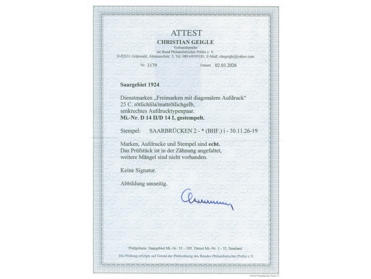 1923, Dienstmarke 25 C., mit Aufdrucktype II und I im senkrechten Typenpaar, sauber gestempelt, vorgefaltet, sonst tadellos, 