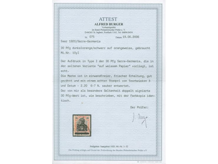 1920, Germania 30 Pfg. auf orangeweiß, gestempelt, einwandfrei. Fotoattest Burger BPP (2006)