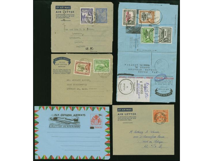1956-67, Five Air Letter, different types, including updated usage Express Registered with Independence issue 1966 to Vienna,