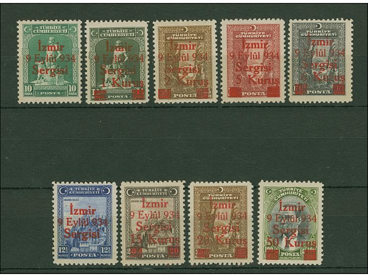 1934, IZMIR FAIR overprinted complete set of eight, all mint never hinged, surcharged in red, colours bright and fresh, well-