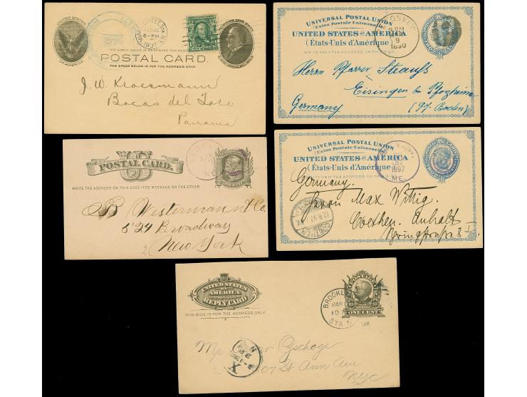 1878/1905, Petoskey fancy cancel large “P” on 2 c. Liberty postal stationery card to Baden 1890, McKinley PS card uprated on 