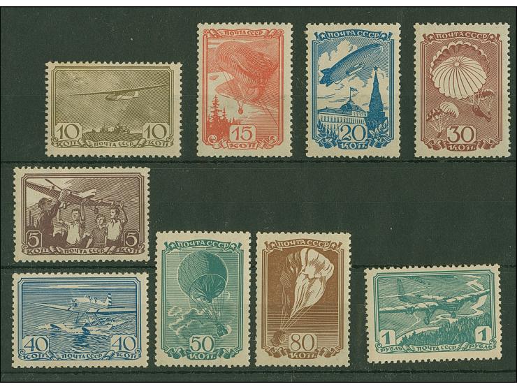 1938, Air Sports set of 9 stamps, perf. 12x12½, mint never hinged, fine
